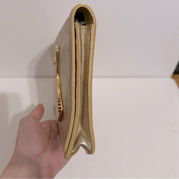 Jonathan Adler Gold Leather Clutch Wristlet with Metal Birds - Picture 5 of 14